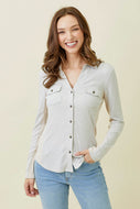 Mystree Mixed Media Fitted Knit Shirt