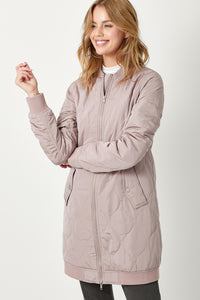 MYSTREE - Long Quilted Bomber Jacket - Dusty Rose