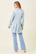 MYSTREE - Peplum Back Buttondown Satin Shirt