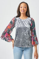 Mystree Burn out Velvet Ruffle Sleeve Top
