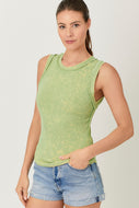 MYSTREE - Exposed Seaming Ribbed Tank Washed Pistachio