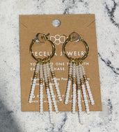 Cecelia Designs White Huggie Native Seed Bead Earrings