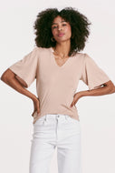 ANOTHER LOVE - Jax Shirred Shoulder Top Warm Sand