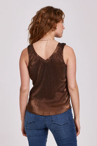 ANOTHER LOVE - Acacia Pleated Tank - Black w/Copper Foil