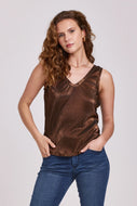 ANOTHER LOVE - Acacia Pleated Tank - Black w/Copper Foil