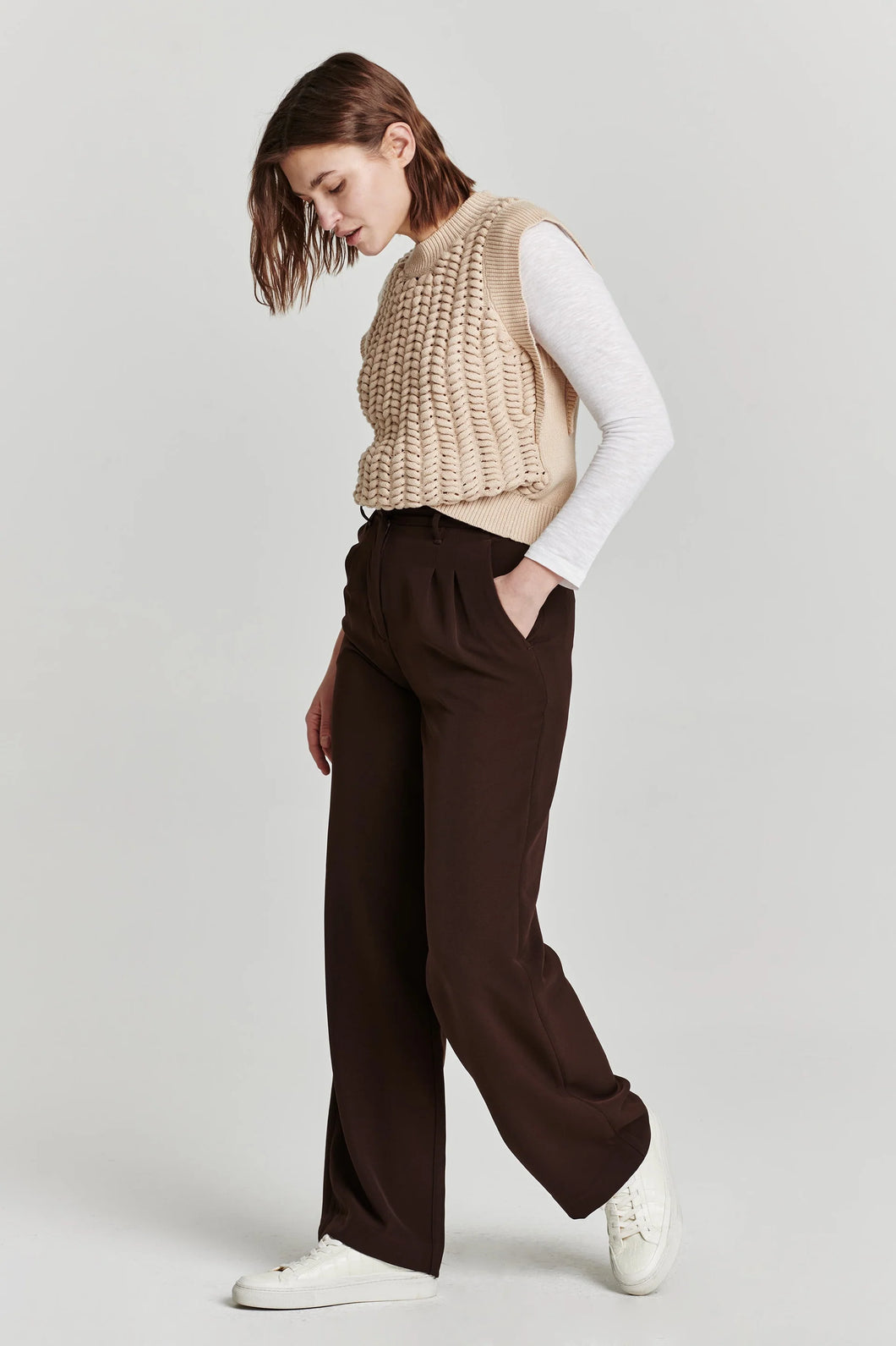 Another Love Adelaide High Rise Wide Leg Pant Dark Cocoa