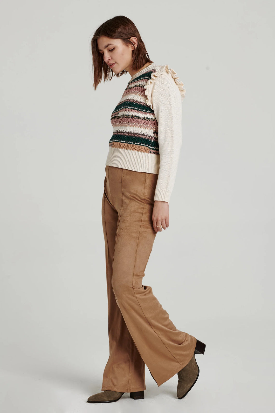 ANOTHER LOVE - Fallon Flare Leg Suede Pants Walnut