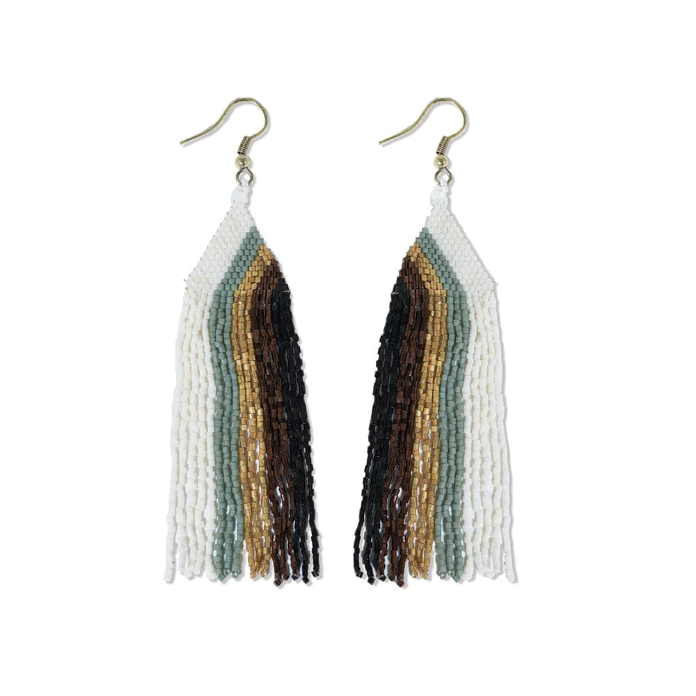 INK + ALLOY - Brittany Wide Waterfall Stripes Beaded Fringe Earrings Safari