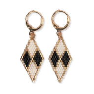 INK + ALLOY -  Carmen Mini Gold Hoop Diamond Pattern Beaded Drop Earrings Black/White