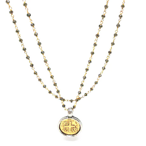 ERIN GRAY - Coin in Gold on Pyrite Long Necklace