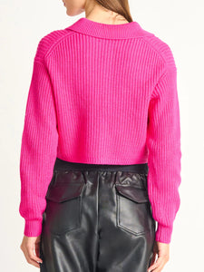DEX - Collar Button Front Cardigan - Bright Hot Pink