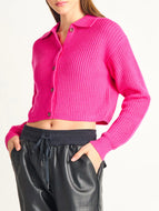 DEX - Collar Button Front Cardigan - Bright Hot Pink