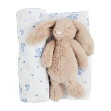 MUDPIE - Blue Floral Swaddle Rattle