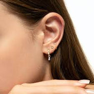 Stia Jewelry - Pave Huggie With Baguette Dangle Earring