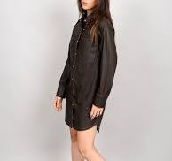 RD STYLE - Aliska Distressed Faux Leather Snap Front Shirt Dress