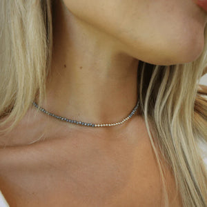 ERIN GRAY - Free Spirit Choker in Gray Shimmer with Gold Filled Beads