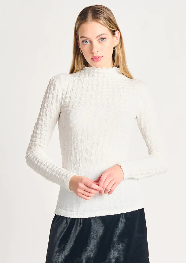 BLACK TAPE - Mock Neck Textured Knit Top - Off-White