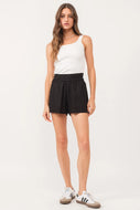 ANOTHER LOVE - Koa Wide Hem Shorts in Black Linen