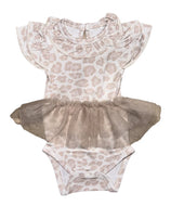 ROCKIN ROYALTY BABY - Natural Leopard Tulle Flutter Onesie