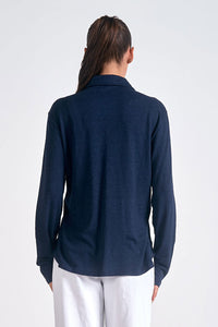 ELAN - Long Sleeve Button-Down Top in Navy