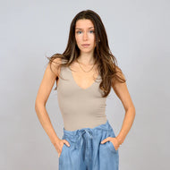 RD STYLE - Second Skin Bova Sleeveless Boat Neck Bodysuit in Nomad