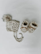 SOLEIL ET LUNE - Chunky Knit Rowan Bonnet - Vanilla Fur - 6-12 m/o