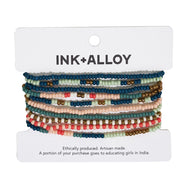 INK + ALLOY - Sage Mixed Stripe Beaded 10 Strand Stretch Bracelet Set Modern Preppy
