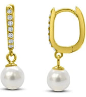 Stia Jewelry - Pave Huggie Pearl Drop