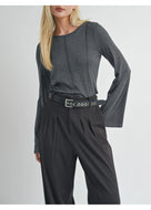 SAGE THE LABEL - Time Alone Seamed Bell Sleeve Knit Top in Charcoal
