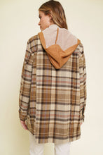 Load image into Gallery viewer, Mystree - Raw Hem Plaid Shirt Jacket W Hood
