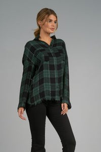 Elan Jacket Frayed Bottom Green Black Plaid