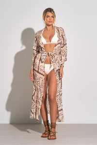 ELAN Brown Cabos Print Kimono Robe