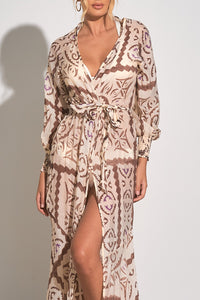 ELAN Brown Cabos Print Kimono Robe