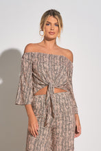 Load image into Gallery viewer, ELAN Pink/Brown Snake Print Top Off Shldr Tie
