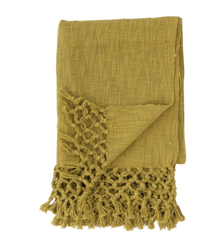 Creative Co-Op Chartreuse Fringe Throw