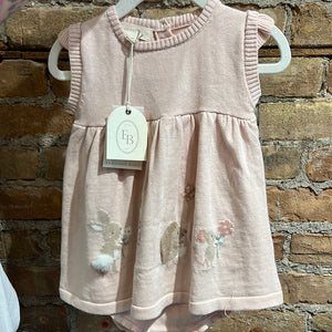 Elegant Baby Pink Garden Picnic Bunny Knit Dress